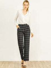 Plaid Elastic Waist Casual Work Office Long Pants