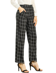 Plaid Elastic Waist Casual Work Office Long Pants