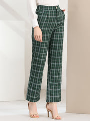 Plaid Elastic Waist Casual Work Office Long Pants