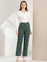 Plaid Elastic Waist Casual Work Office Long Pants