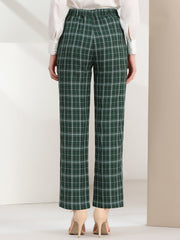Plaid Elastic Waist Casual Work Office Long Pants