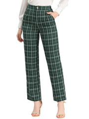 Plaid Elastic Waist Casual Work Office Long Pants