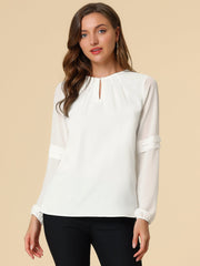 Chiffon Shirt Semi Sheer Keyhole Neck Elegant Work Blouse
