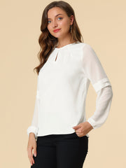 Chiffon Shirt Semi Sheer Keyhole Neck Elegant Work Blouse