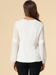 Chiffon Shirt Semi Sheer Keyhole Neck Elegant Work Blouse