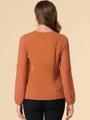 Chiffon Shirt Semi Sheer Keyhole Neck Elegant Work Blouse