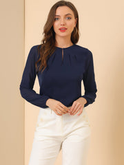 Chiffon Shirt Semi Sheer Keyhole Neck Elegant Work Blouse