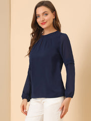 Chiffon Shirt Semi Sheer Keyhole Neck Elegant Work Blouse