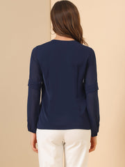 Chiffon Shirt Semi Sheer Keyhole Neck Elegant Work Blouse