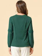 Chiffon Shirt Semi Sheer Keyhole Neck Elegant Work Blouse