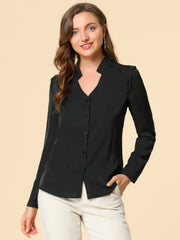 Work Office Blouse Button Up Long Sleeve V Neck Chiffon Shirt
