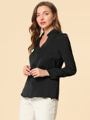 Work Office Blouse Button Up Long Sleeve V Neck Chiffon Shirt