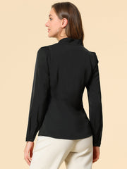 Work Office Blouse Button Up Long Sleeve V Neck Chiffon Shirt