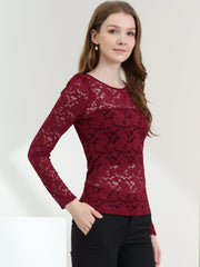 Retro Lace Semi Sheer Puff Long Sleeve Embroidery Blouse