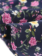 Smocked Waist Tie Neck Floral Long Sleeve Dress