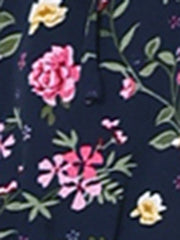 Smocked Waist Tie Neck Floral Long Sleeve Dress