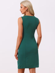 Sheath Striped Work Office Sleeveless Bodycon Pencil Dress