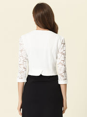 Lace Panel Open Front Long Sleeve Work Office Crop Bolero Shrug