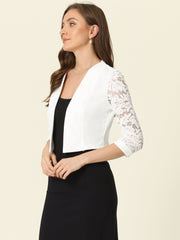 Lace Panel Open Front Long Sleeve Work Office Crop Bolero Shrug