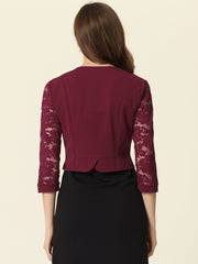 Lace Panel Open Front Long Sleeve Work Office Crop Bolero Shrug