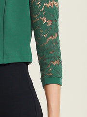 Lace Panel Open Front Long Sleeve Work Office Crop Bolero Shrug