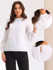 Chiffon Shirt Work Office Mock Neck Long Sleeve Blouse