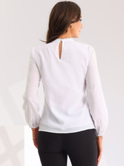 Chiffon Shirt Work Office Mock Neck Long Sleeve Blouse