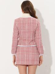 2 Piece Outfits Plaid Tweed Cropped Blazer Jacket & Mini Skirt Suit Set