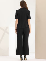 2 Pieces One Button Short Sleeve Blazer Jacket and Suit Pants Office Suit Set