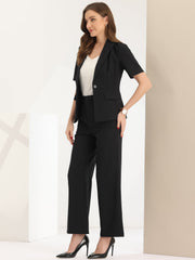2 Pieces One Button Short Sleeve Blazer Jacket and Suit Pants Office Suit Set