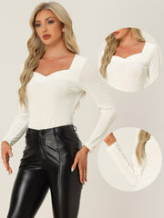 Casual Velvet Long Sleeve Solid Color Sweetheart Neck Blouse
