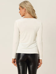 Casual Velvet Long Sleeve Solid Color Sweetheart Neck Blouse