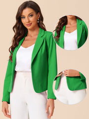 Business Blazer Open Front Office Casual Work Crop Suit Jacket