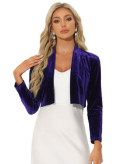 Velvet Long Sleeve Open Front Cropped Bolero Shrugs