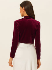 Velvet Long Sleeve Open Front Cropped Bolero Shrugs