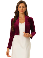 Velvet Long Sleeve Open Front Cropped Bolero Shrugs