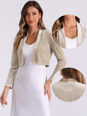 Velvet Long Sleeve Open Front Cropped Bolero Shrugs
