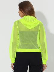 Zip Up Long Sleeve Mesh Sheer Hoodie Bomber Jackets