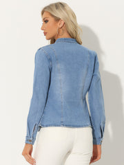 Casual Denim Classic Stand Collar Long Sleeve Jean Jacket