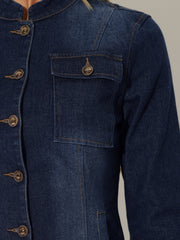 Casual Denim Classic Stand Collar Long Sleeve Jean Jacket