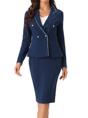 Business Suit 2 Pieces Tweed Trim Blazer Jacket and Skirt Set