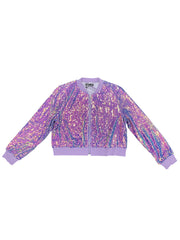 Sequin Long Sleeve Zipper Up Collarless Glitter Bomber Jacket