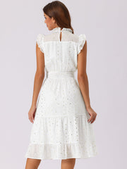 Chiffon Sleeveless Smocked Waist Gilding Metallic Stars Party Dress