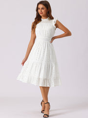 Chiffon Sleeveless Smocked Waist Gilding Metallic Stars Party Dress