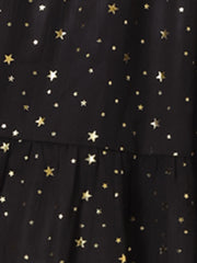 Chiffon Sleeveless Smocked Waist Gilding Metallic Stars Party Dress