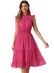 Chiffon Sleeveless Smocked Waist Gilding Metallic Stars Party Dress