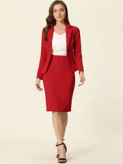 2 Pieces Business Casual Notched Lapel Long Sleeve Blazer & Pencil Skirt Suit Set
