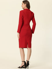 2 Pieces Business Casual Notched Lapel Long Sleeve Blazer & Pencil Skirt Suit Set
