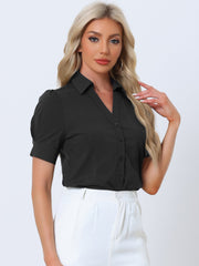 Button Down Leotard Shirt Short Sleeve Collared Business Work Bodysuit