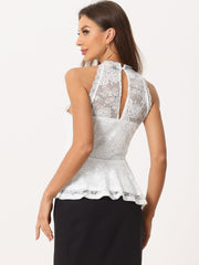 Lace Peplum Elegant Sweetheart Neck Sleeveless Blouse